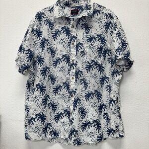 UNTUCKit Men's Blue White Linen Hawaiian XXL Preppy Casual Monstera Short Sleeve